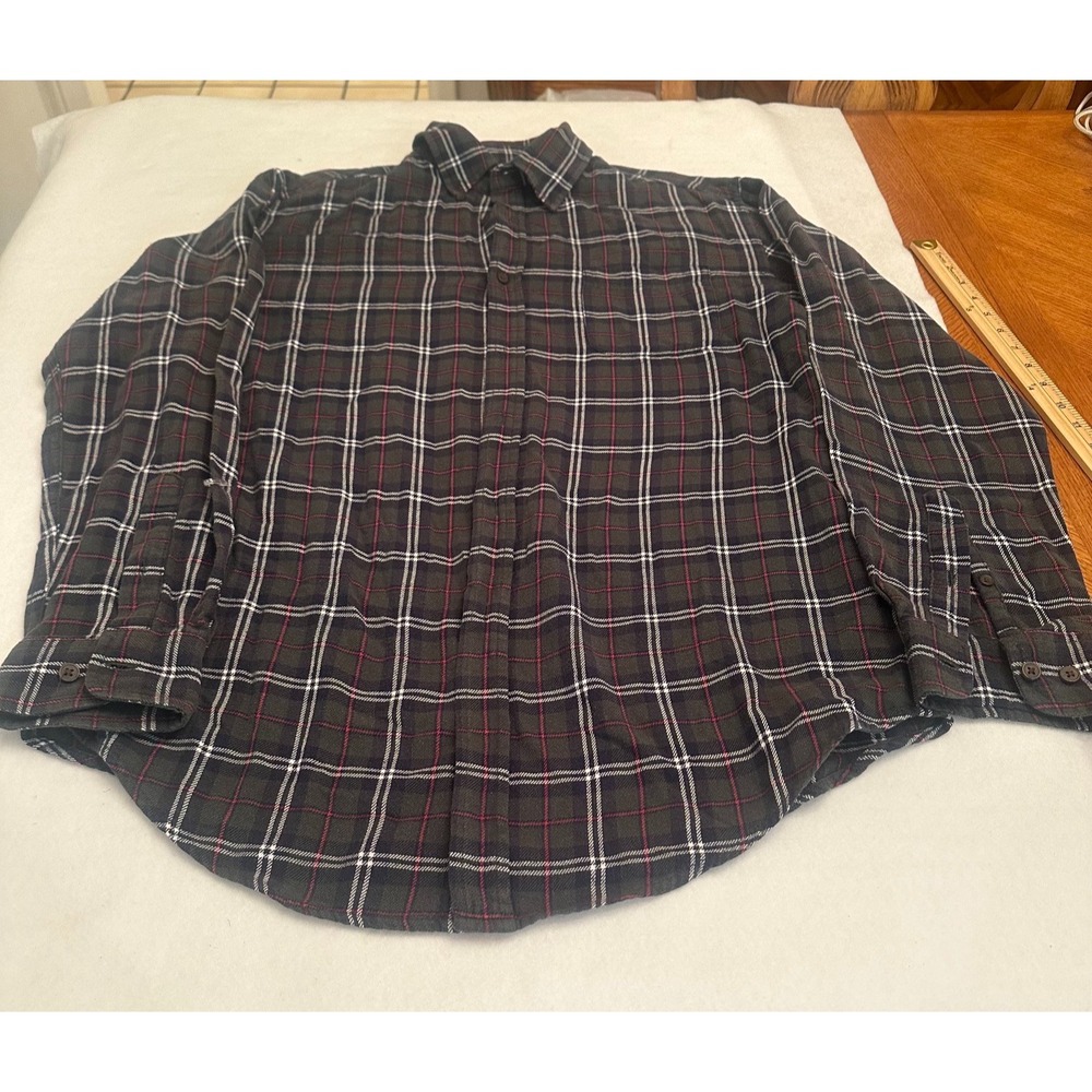Croft Barrow Mens Plaid Button Down Shirt M Gray Red Long Sleeve Preppy Retro